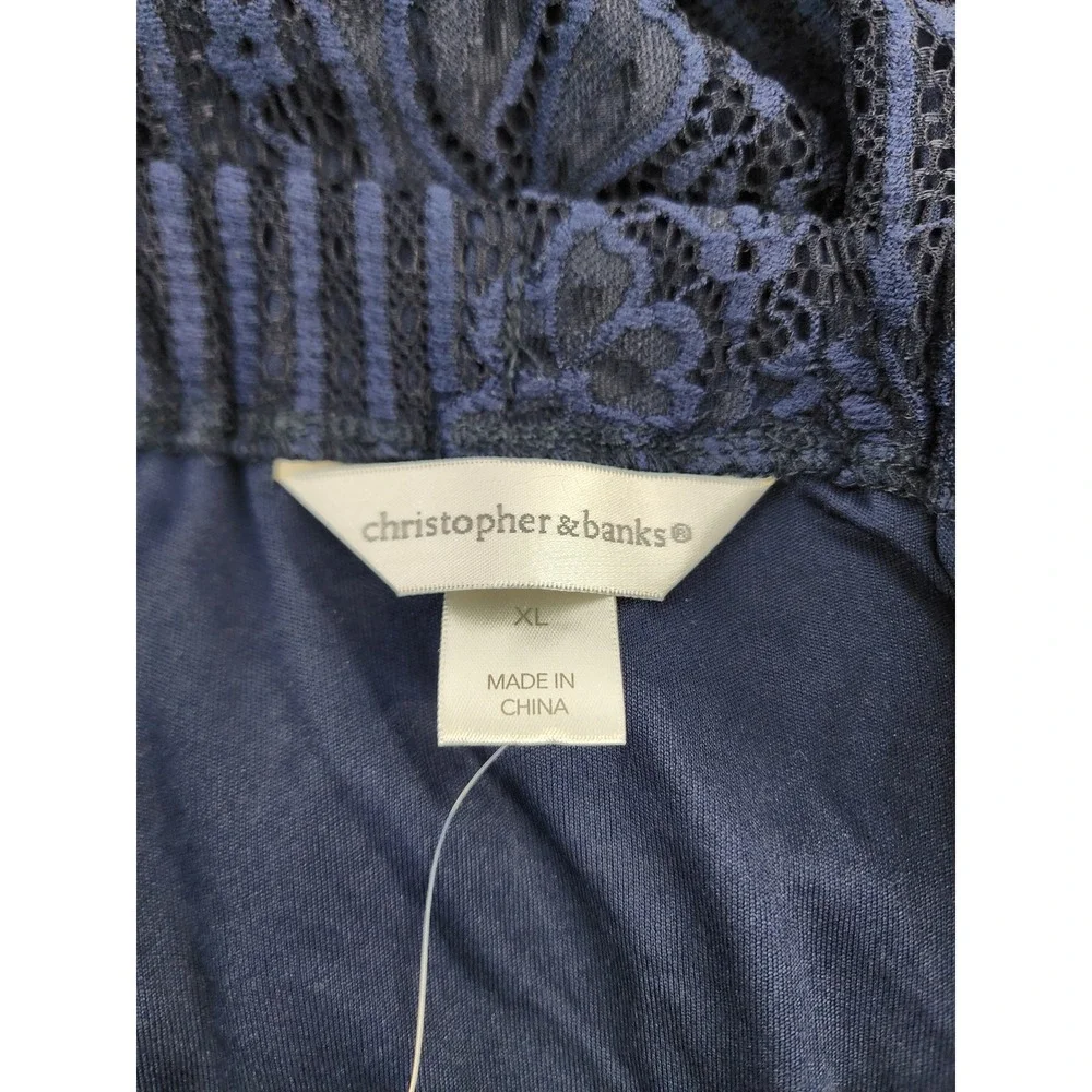 Christopher & Banks Womens XL Navy Blue Floral Lace Midi Skirt Elastic Waist - Picture 2 of 8